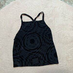Sheer Black Psychedelic Black Patterned Women's Top Medium